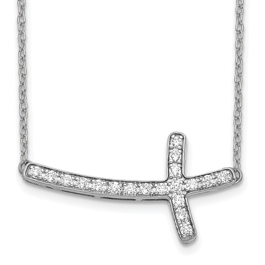 10K White Gold Diamond Sideways Cross 18In Necklace