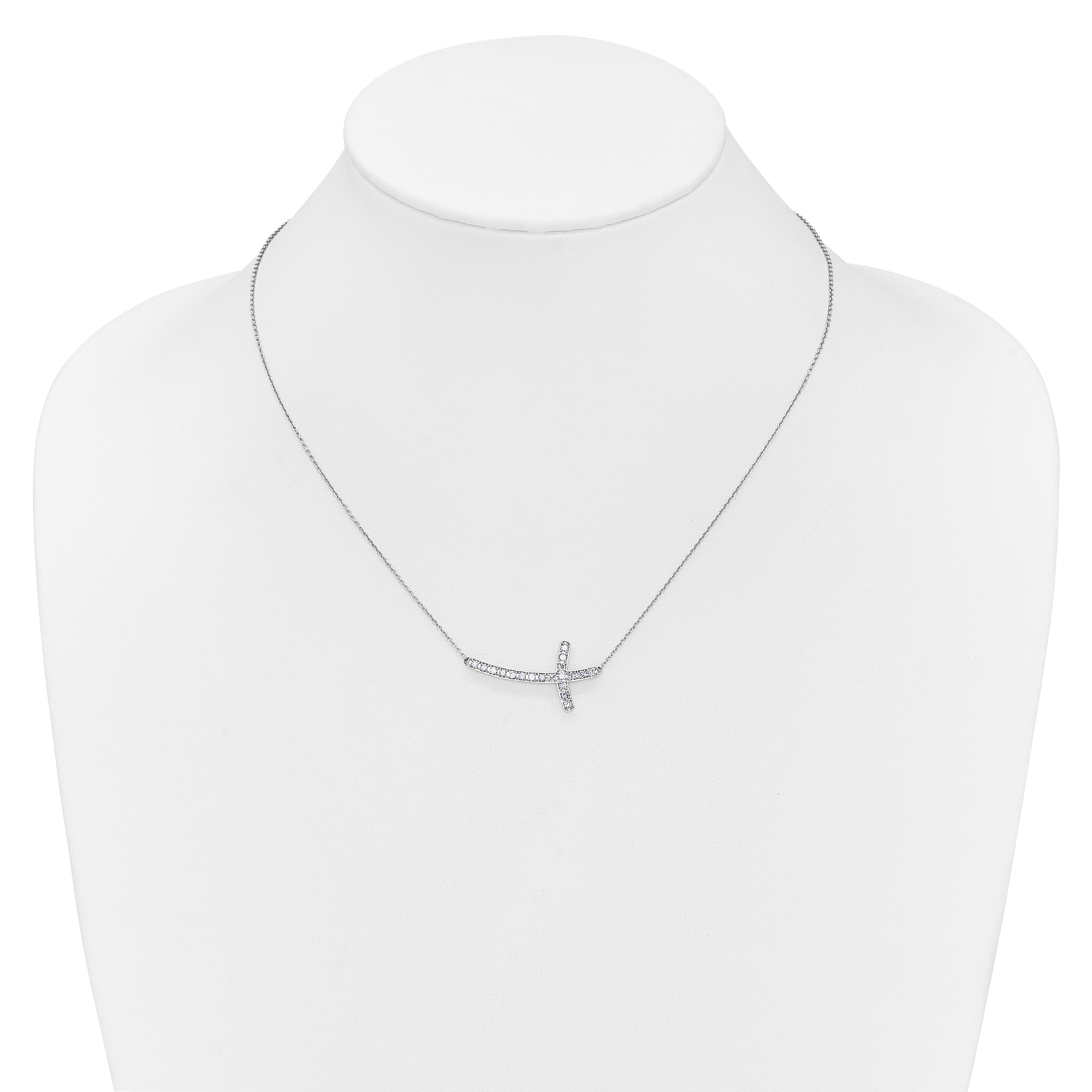 10K White Gold Diamond Sideways Cross 18In Necklace