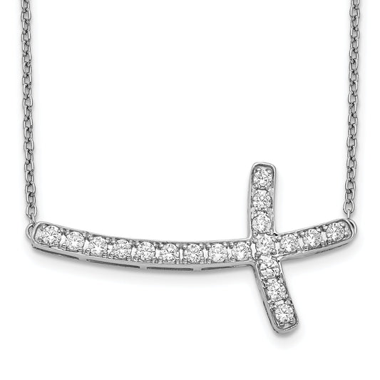 10K White Gold Diamond Sideways Cross 18In Necklace