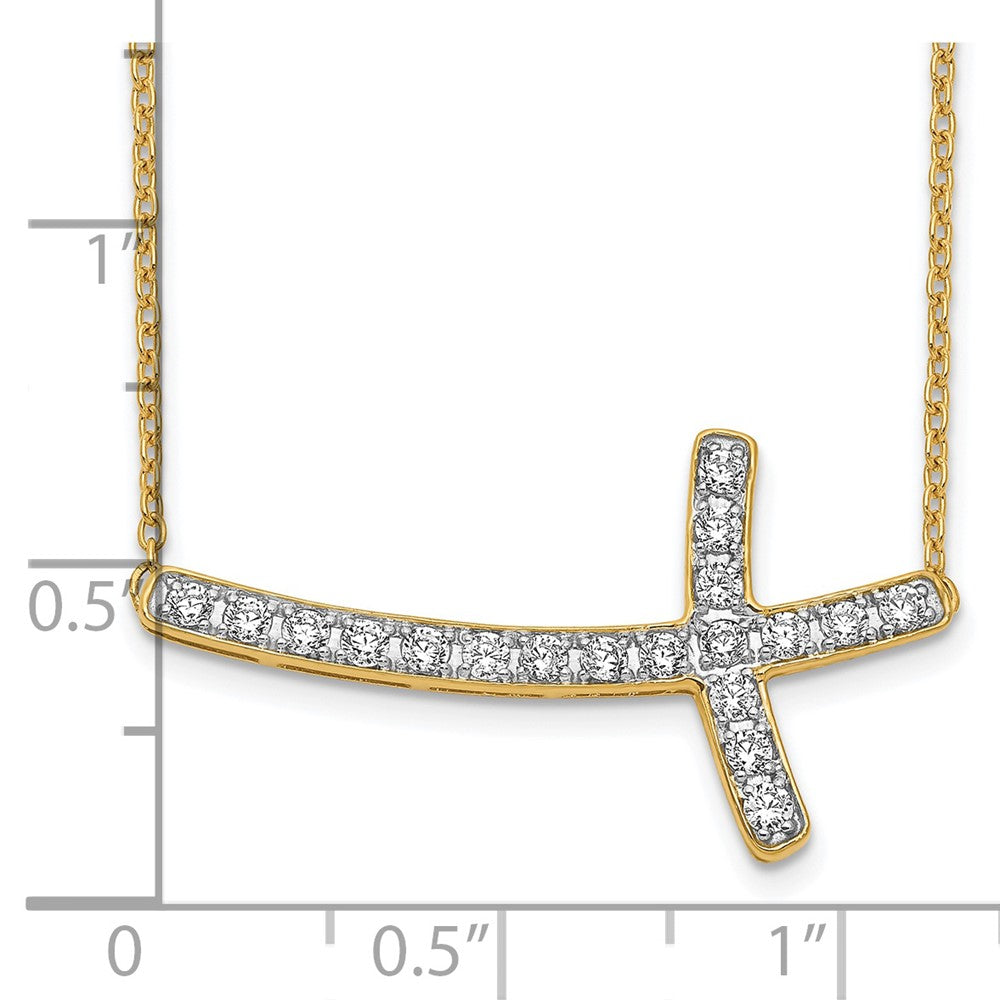 14k Yellow Gold Lab Grown Diamond VS/SI FGH Sideways Cross 18in Necklace