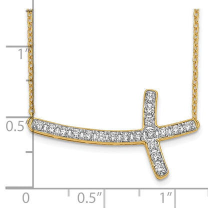 14k Yellow Gold Lab Grown Diamond VS/SI FGH Sideways Cross 18in Necklace