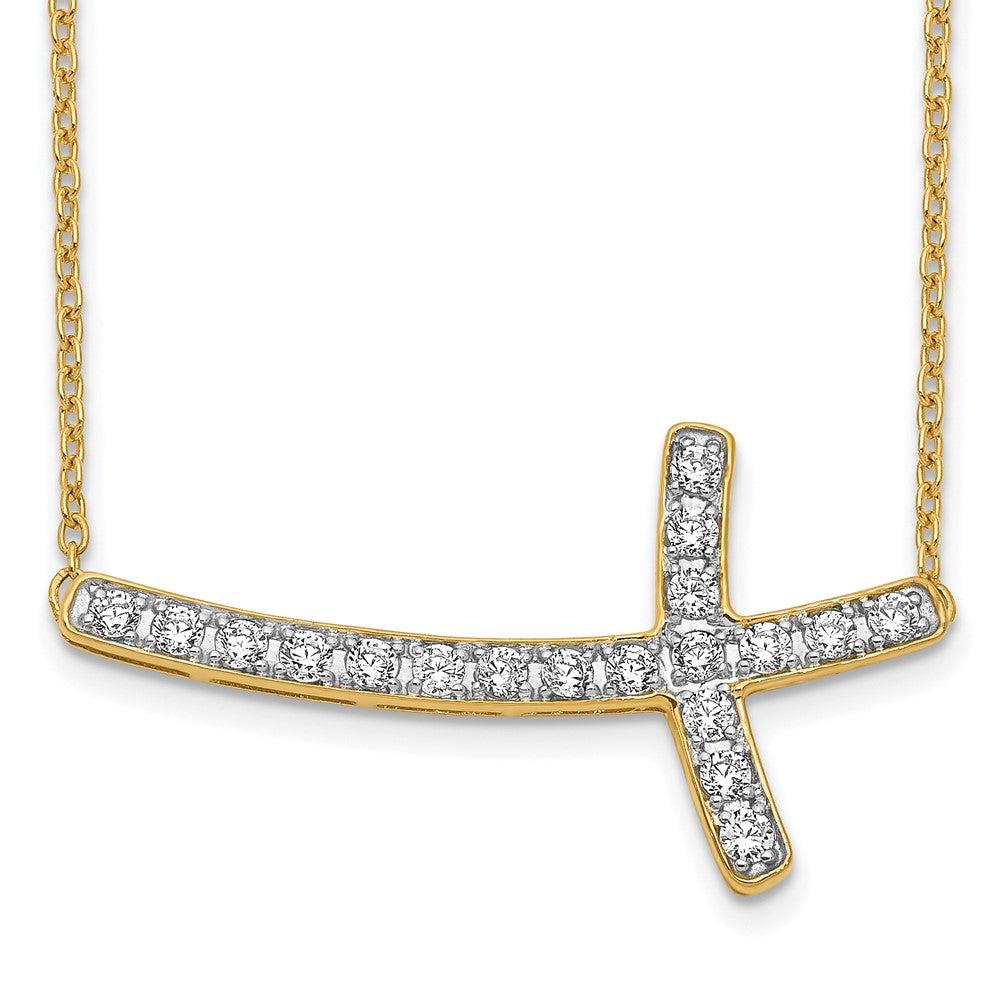 14k Yellow Gold Lab Grown Diamond VS/SI FGH Sideways Cross 18in Necklace