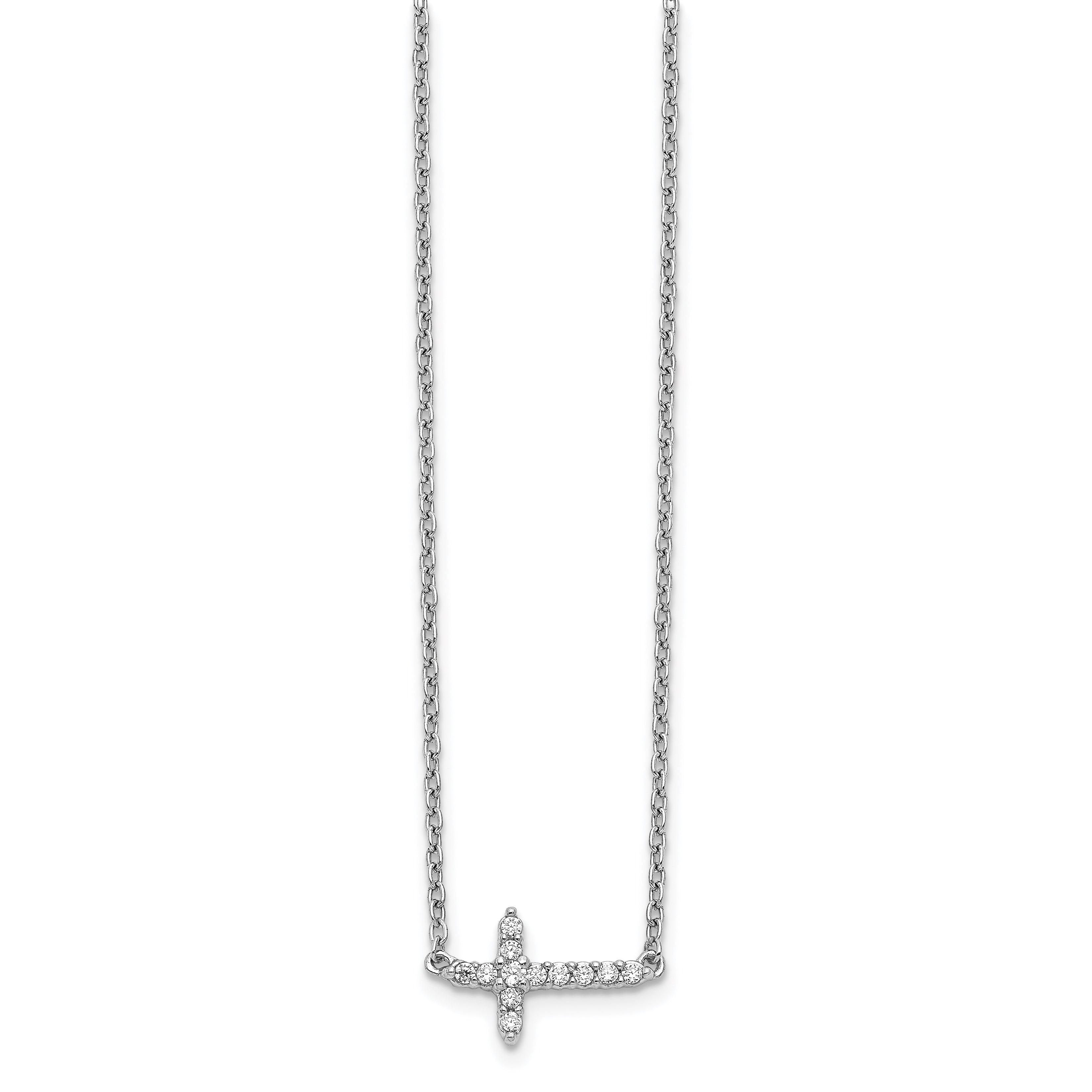 10K White Gold Diamond Sideways Cross 18In Necklace