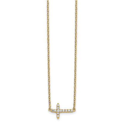 10K Yellow Gold Diamond Sideways Cross 18In Necklace