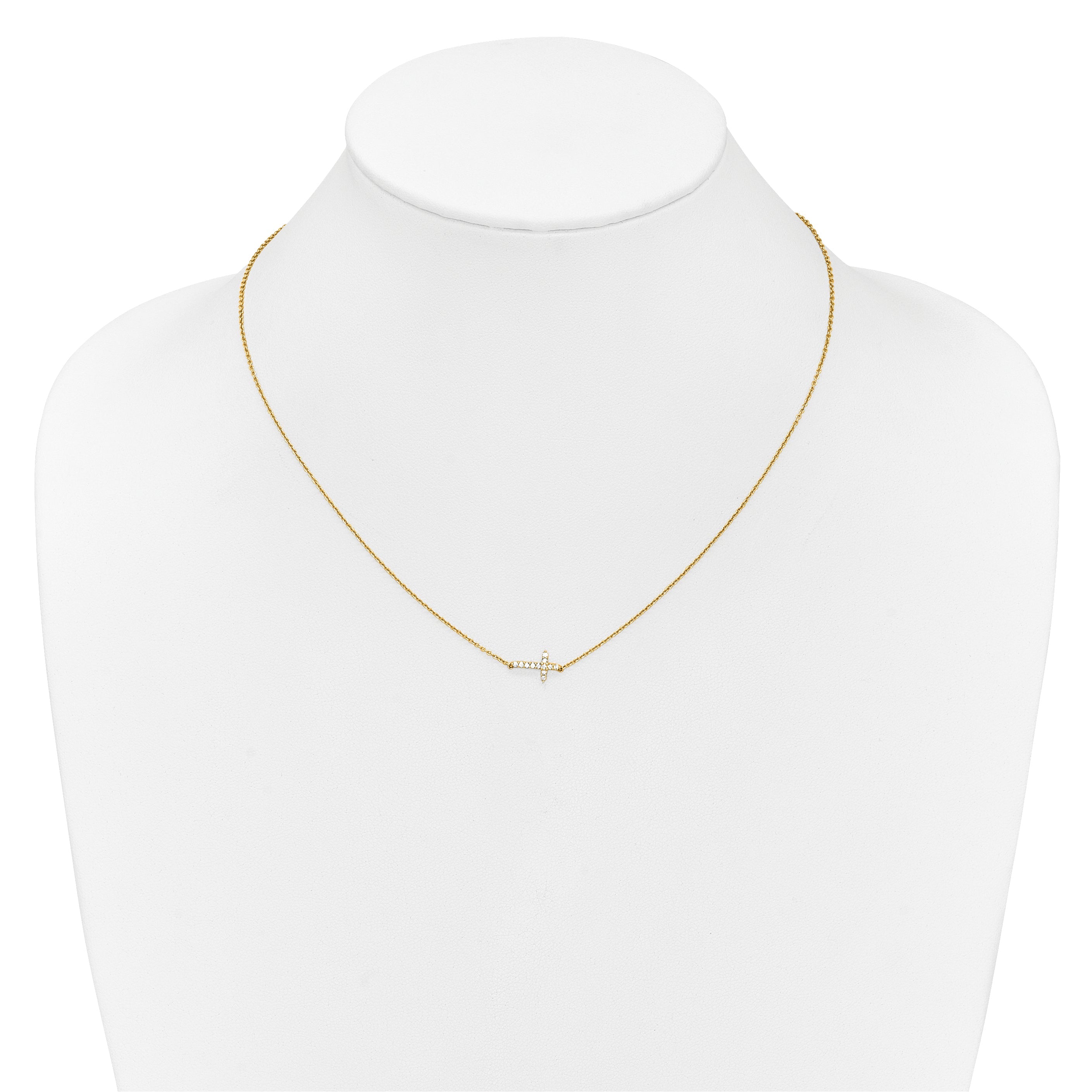 10K Yellow Gold Diamond Sideways Cross 18In Necklace