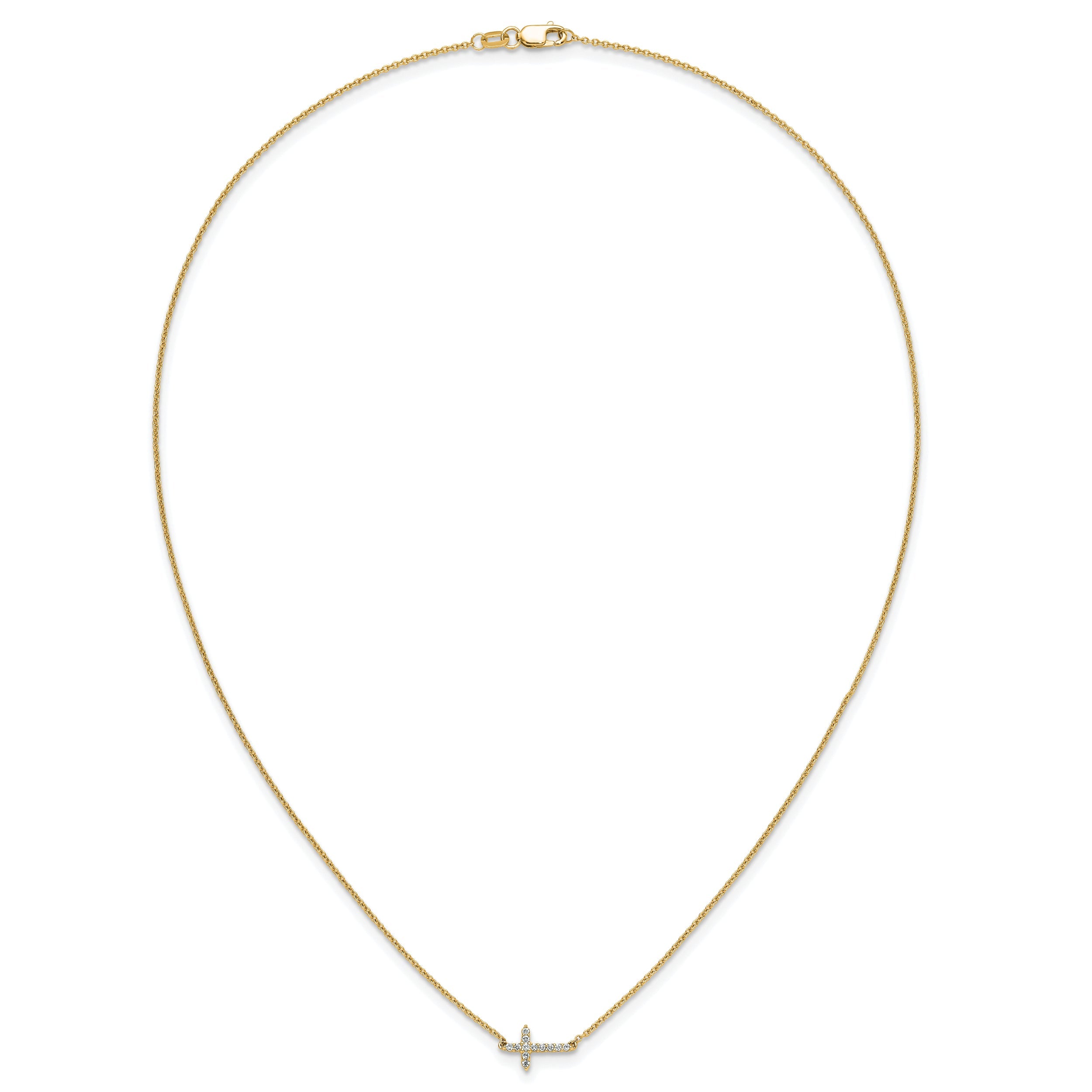 10K Yellow Gold Diamond Sideways Cross 18In Necklace
