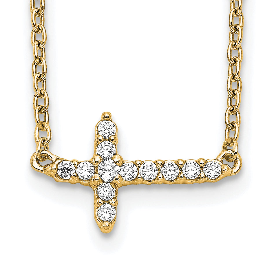 10K Yellow Gold Diamond Sideways Cross 18In Necklace