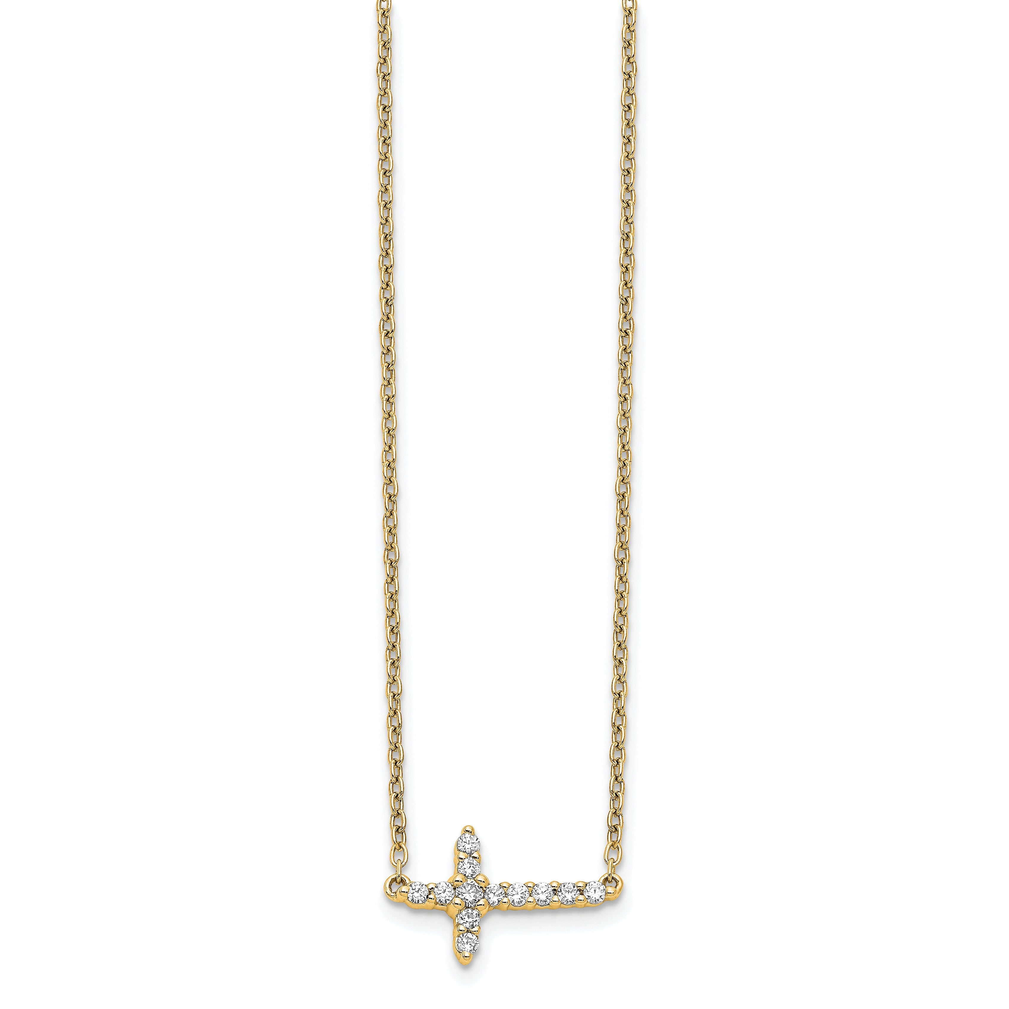 10K Yellow Gold Diamond Sideways Cross 18In Necklace