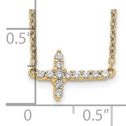 10K Yellow Gold Diamond Sideways Cross 18In Necklace