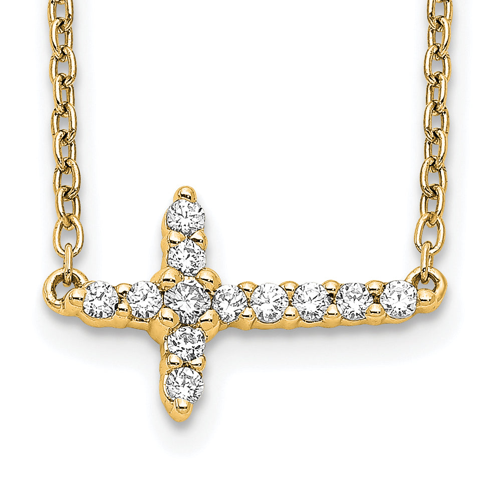 10K Yellow Gold Diamond Sideways Cross 18In Necklace