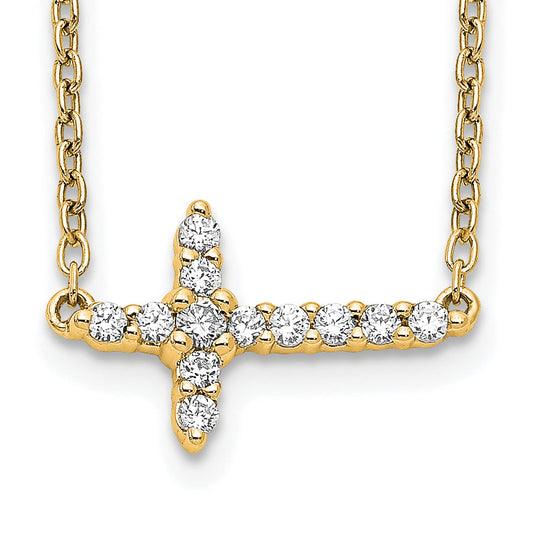 10K Yellow Gold Diamond Sideways Cross 18In Necklace