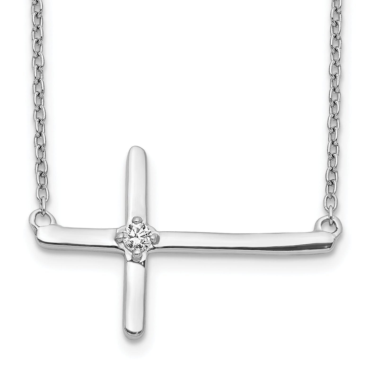 10K White Gold Diamond Sideways Cross 18In Necklace