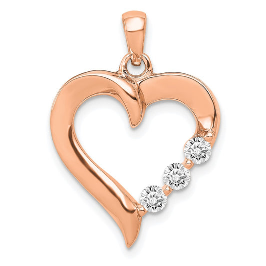 14k Rose Gold 1/4 Ct. Lab Grown Diamond VS/SI+ G+ Three Stone Heart Pendant