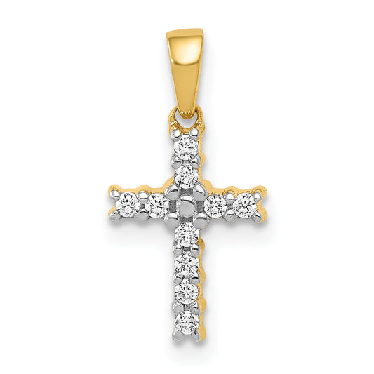 10K Yellow W/Rhodium 10K And Rhodium 1/10Ct. Diamond Latin Cross Pendant