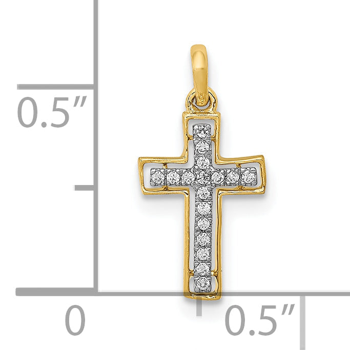 10K Yellow W/Rhodium 10K And Rhodium 1/20Ct. Diamond Cross Pendant