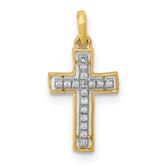 10K Yellow W/Rhodium 10K And Rhodium 1/20Ct. Diamond Cross Pendant