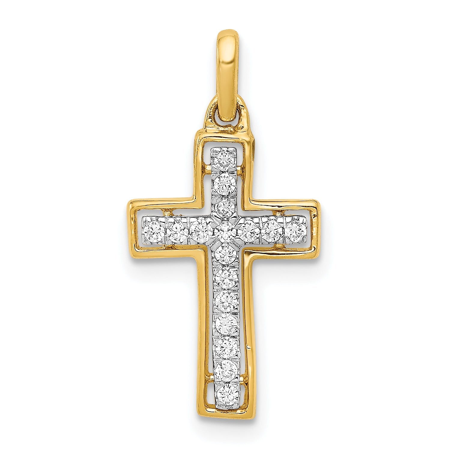 10K Yellow W/Rhodium 10K And Rhodium 1/8Ct. Diamond Cross Pendant