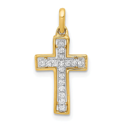 10K Yellow W/Rhodium 10K And Rhodium 1/8Ct. Diamond Cross Pendant
