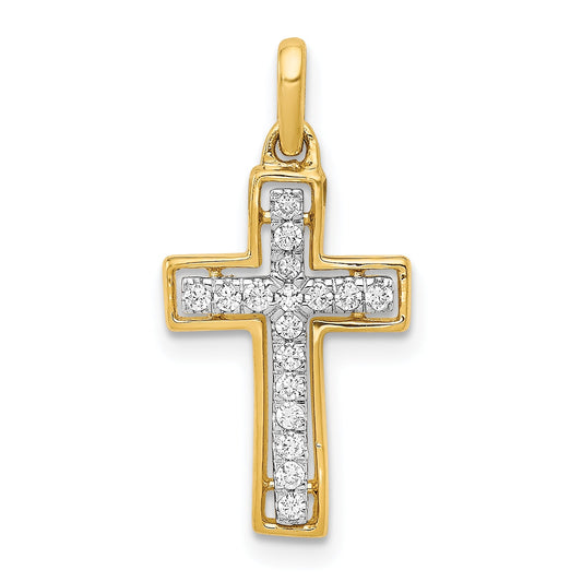 10K Yellow W/Rhodium 10K And Rhodium 1/8Ct. Diamond Cross Pendant