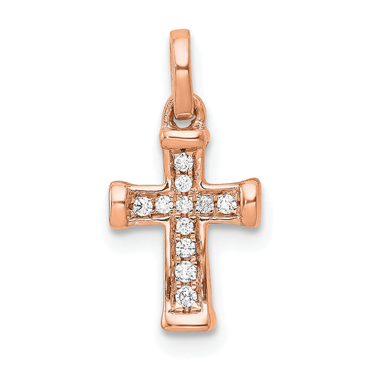 10K Rose Gold 10K Small 1/20Ct. Diamond Latin Cross Pendant