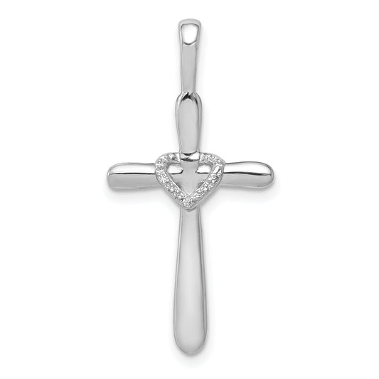 10K White Gold 10K 1/10Ct. Diamond Cross W/Heart Pendant