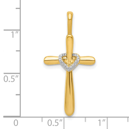 10K Yellow Gold 10K Diamond Cross W/Heart Pendant