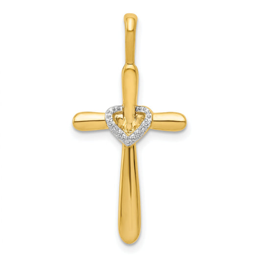 10K Yellow Gold 10K Diamond Cross W/Heart Pendant