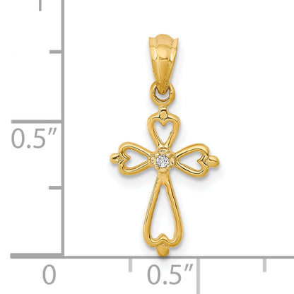10K Yellow Gold 10K Diamond Accented Cross Pendant
