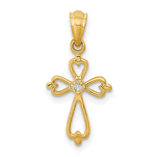 10K Yellow Gold 10K Diamond Accented Cross Pendant
