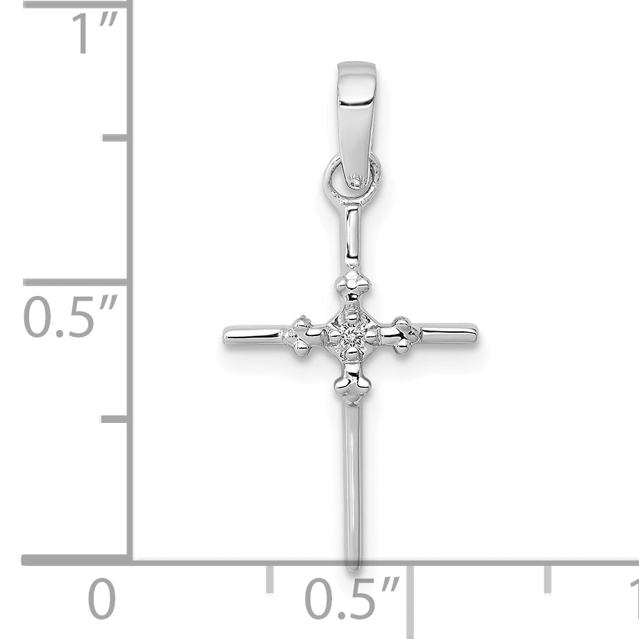 10K White Gold 10K .01Ct. Diamond Polished Budded Cross Pendant