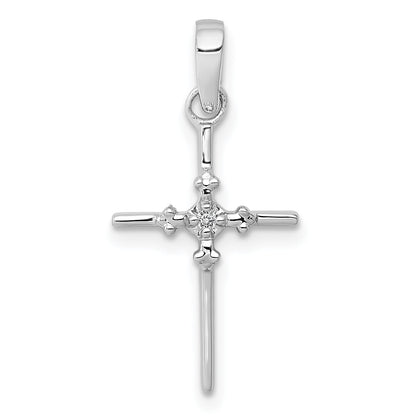 10K White Gold 10K .01Ct. Diamond Polished Budded Cross Pendant