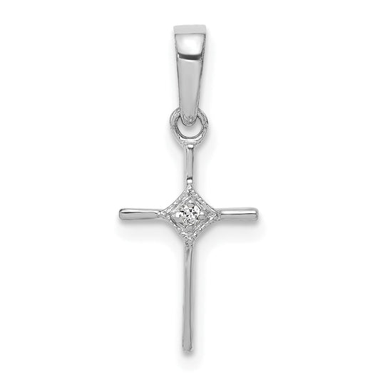 10K White Gold 10K Small .01Ct. Diamond Cross Pendant