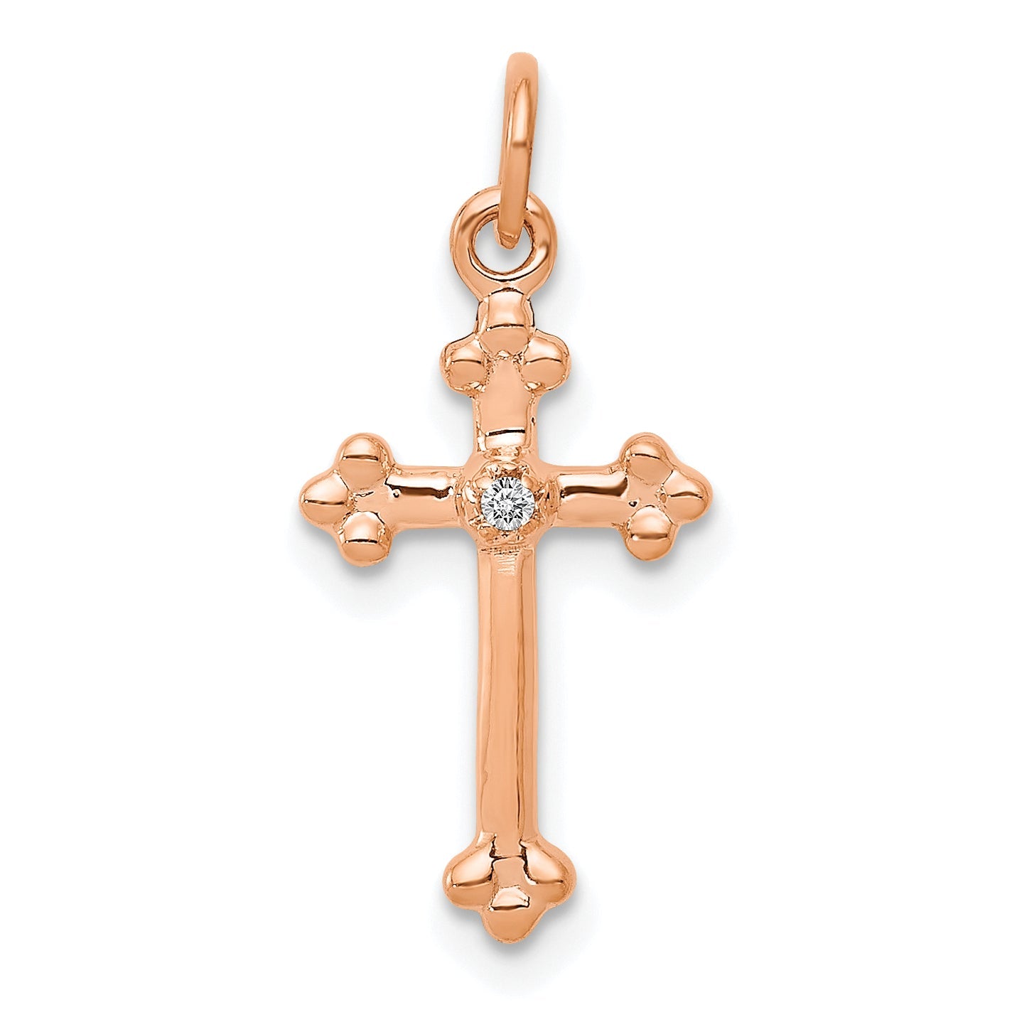 10K Rose Gold 10K Small Diamond Budded Cross Pendant