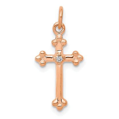 10K Rose Gold 10K Small Diamond Budded Cross Pendant