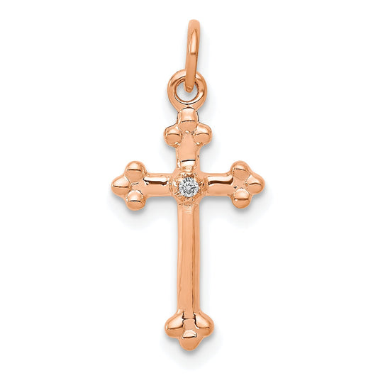 10K Rose Gold 10K Small Diamond Budded Cross Pendant