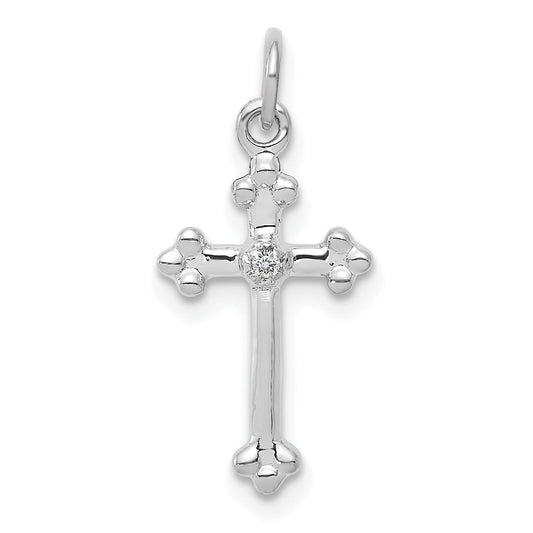 10K White Gold 10K Small Diamond Budded Cross Pendant