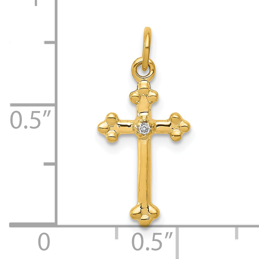 10K Yellow Gold 10K Small Diamond Budded Cross Pendant