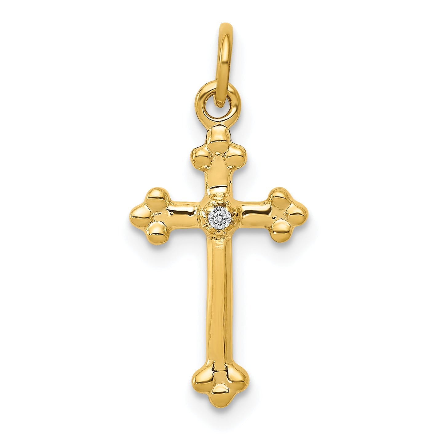 10K Yellow Gold 10K Small Diamond Budded Cross Pendant