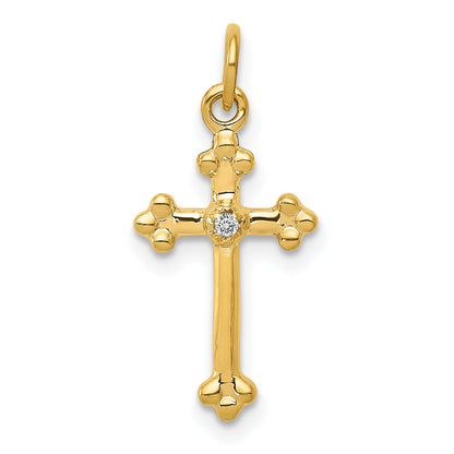10K Yellow Gold 10K Small Diamond Budded Cross Pendant