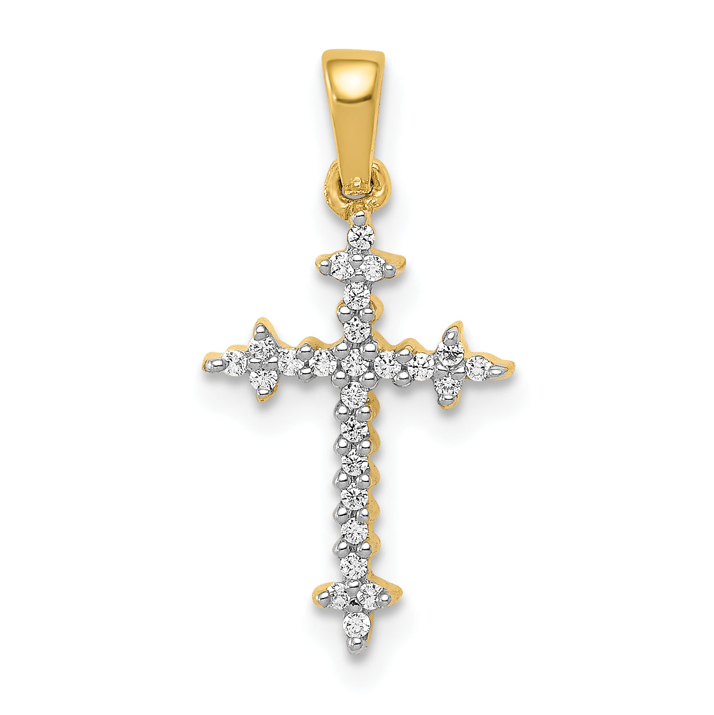 10K Yellow Gold 10K 1/10Ct. Diamond Fleur De Lis Cross Pendant