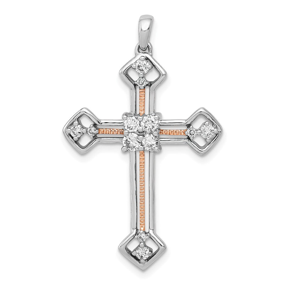 14k Two-tone Two Tone Rose and White Gold 3/8 Ct. Lab Grown Diamond VS/SI+ G+ Cross Pendant