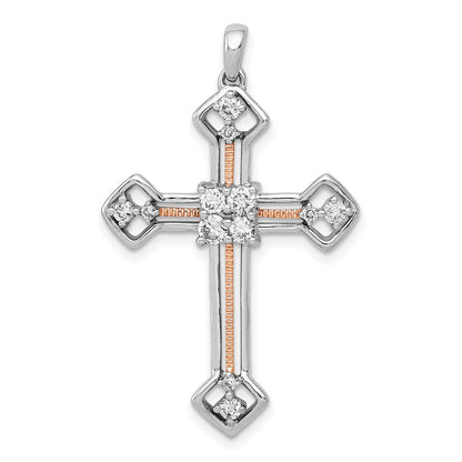 14k Two-tone Two Tone Rose and White Gold 3/8 Ct. Lab Grown Diamond VS/SI+ G+ Cross Pendant