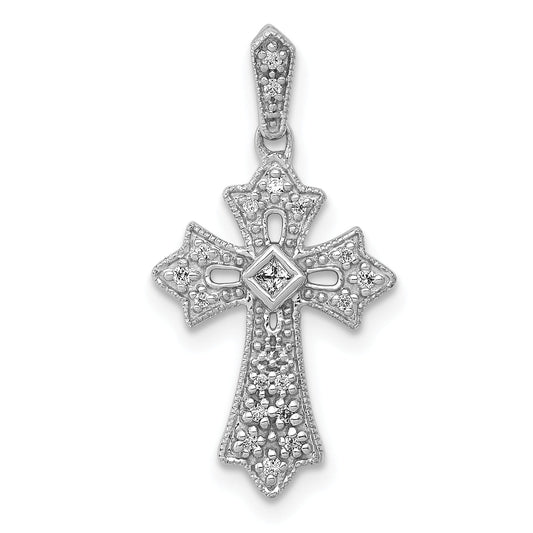 10K White Gold 10K 1/10Ct. Diamond Fancy Cross Pendant