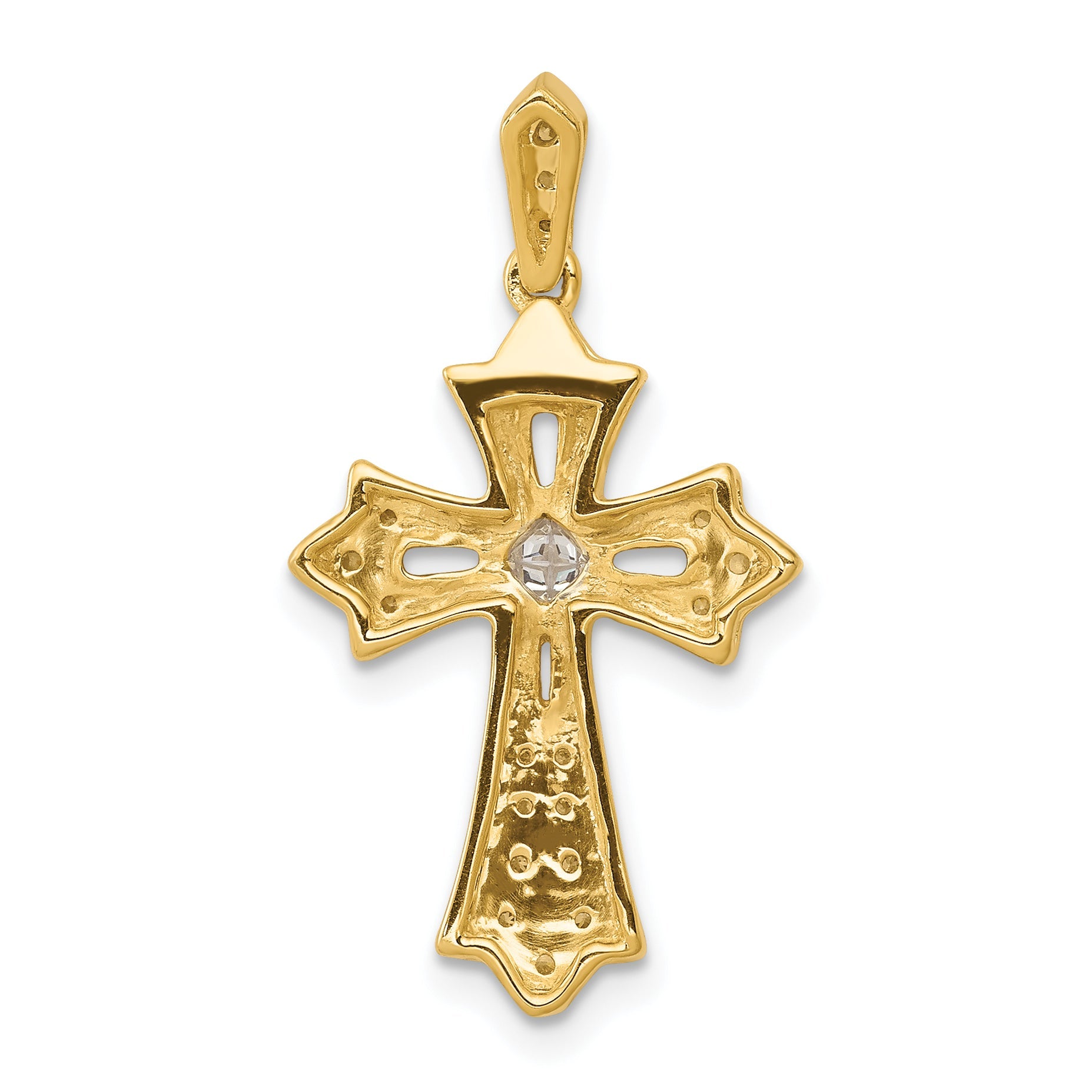 10K Yellow Gold 10K 1/6Ct. Diamond Fleur De Lis Cross Pendant