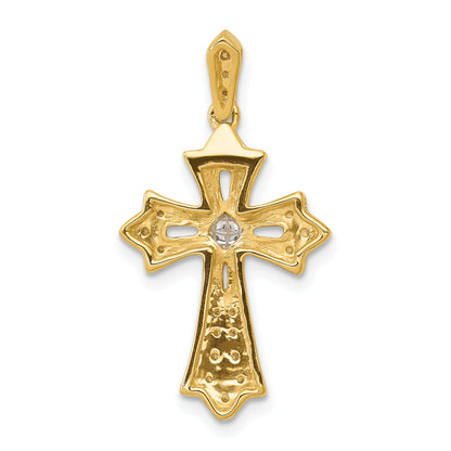 10K Yellow Gold 10K 1/6Ct. Diamond Fleur De Lis Cross Pendant