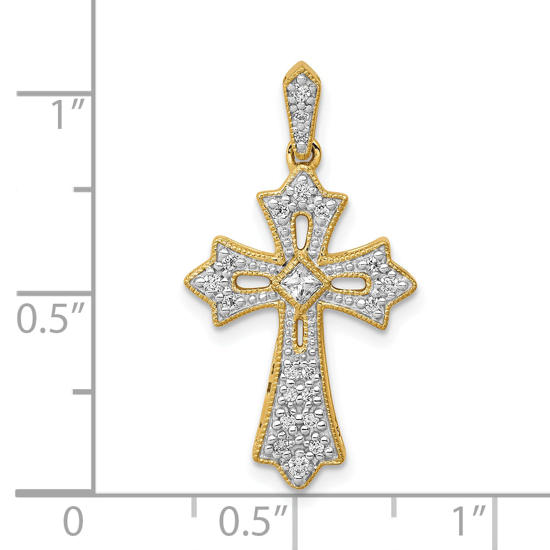 10K Yellow Gold 10K 1/6Ct. Diamond Fleur De Lis Cross Pendant