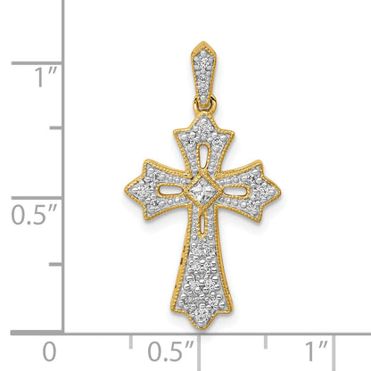 10K Yellow Gold 10K 1/6Ct. Diamond Fleur De Lis Cross Pendant