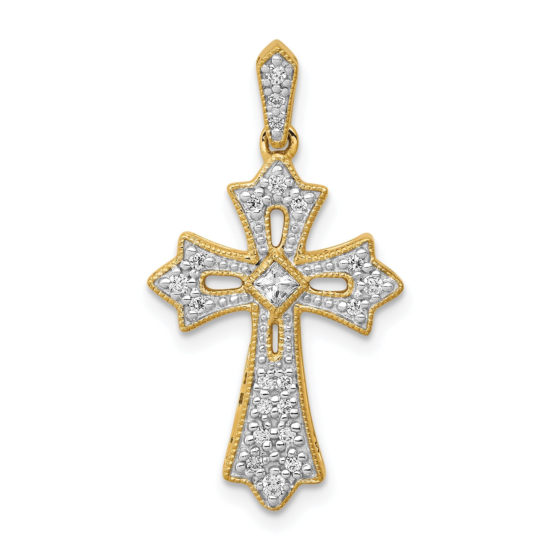 10K Yellow Gold 10K 1/6Ct. Diamond Fleur De Lis Cross Pendant