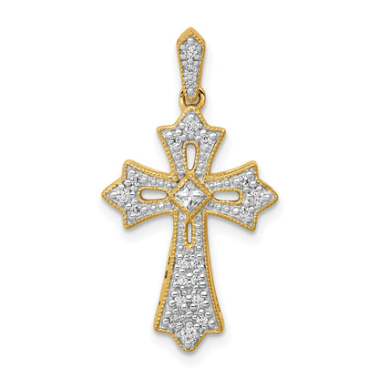 10K Yellow Gold 10K 1/6Ct. Diamond Fleur De Lis Cross Pendant