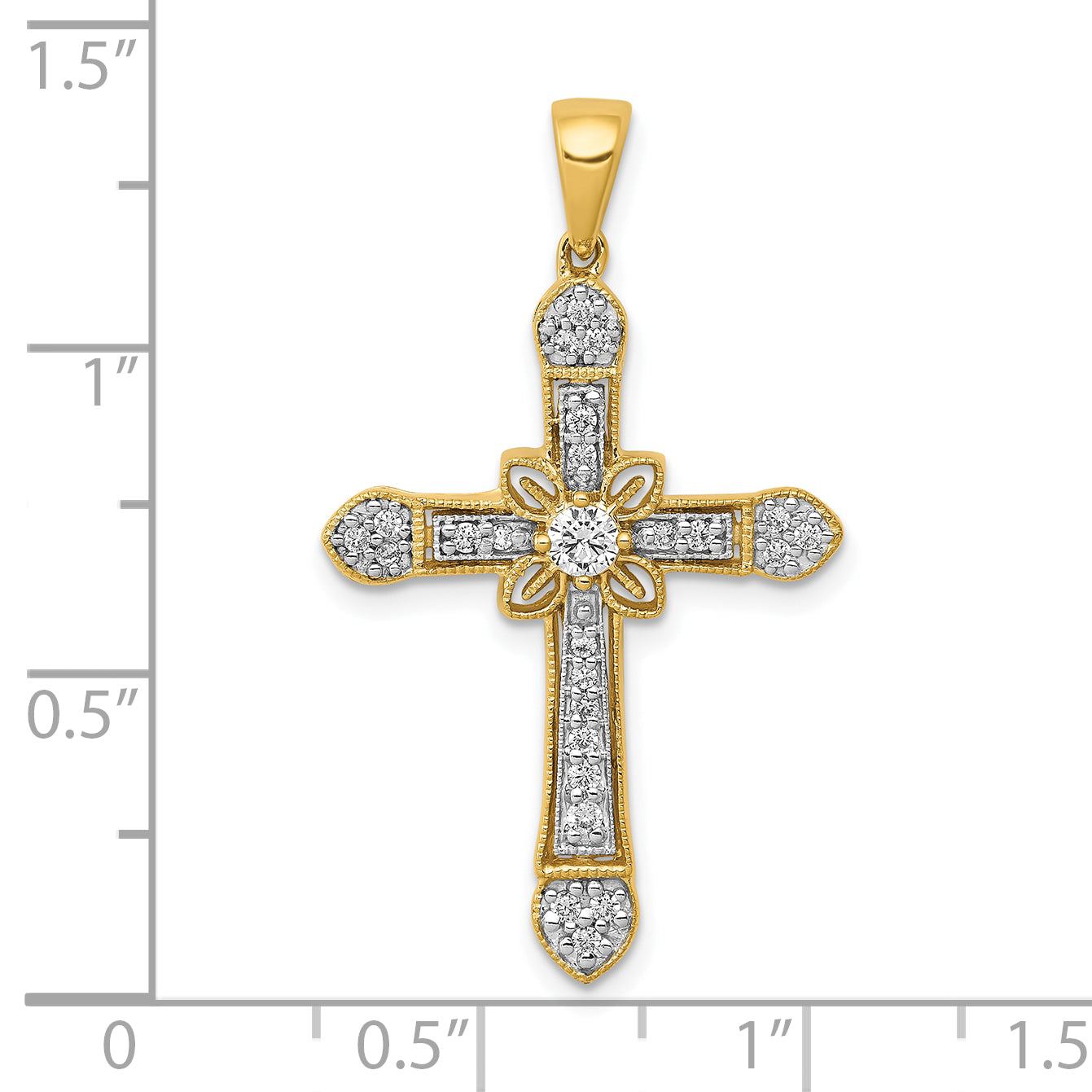 10K Yellow Gold 1/3Ct. Diamond Filigree Cross Pendant